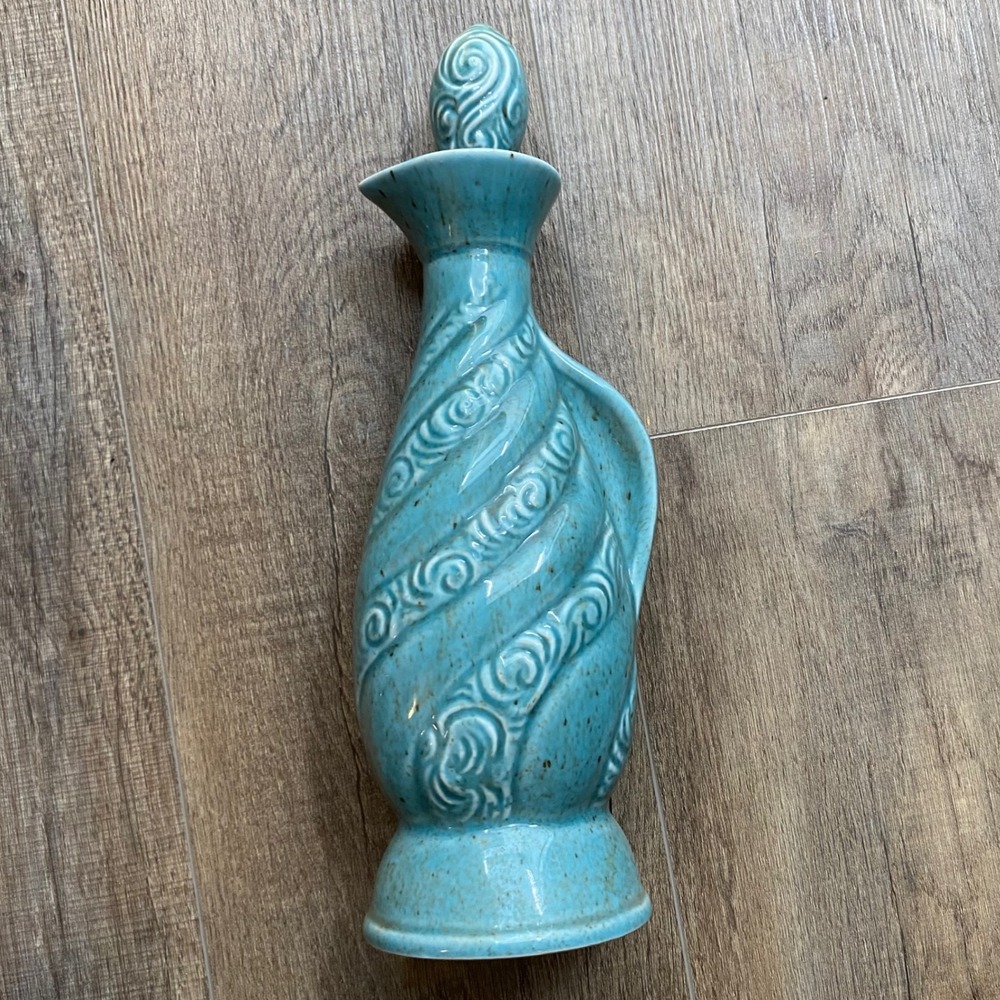 Vintage 1966 Jim Beam Regal China Turquoise Scroll Swirl Decanter 13.5"